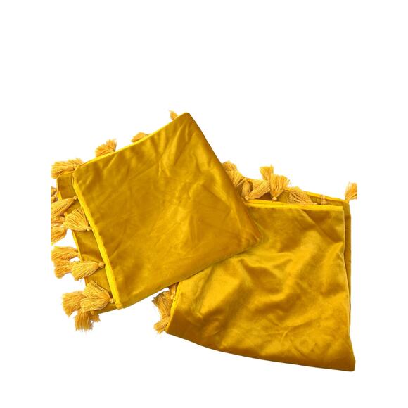 SOLD Miulee Golden Yellow Velvet Pillow Covers 2pc 19" X 19" Tassel Edges - Picture 2 of 4